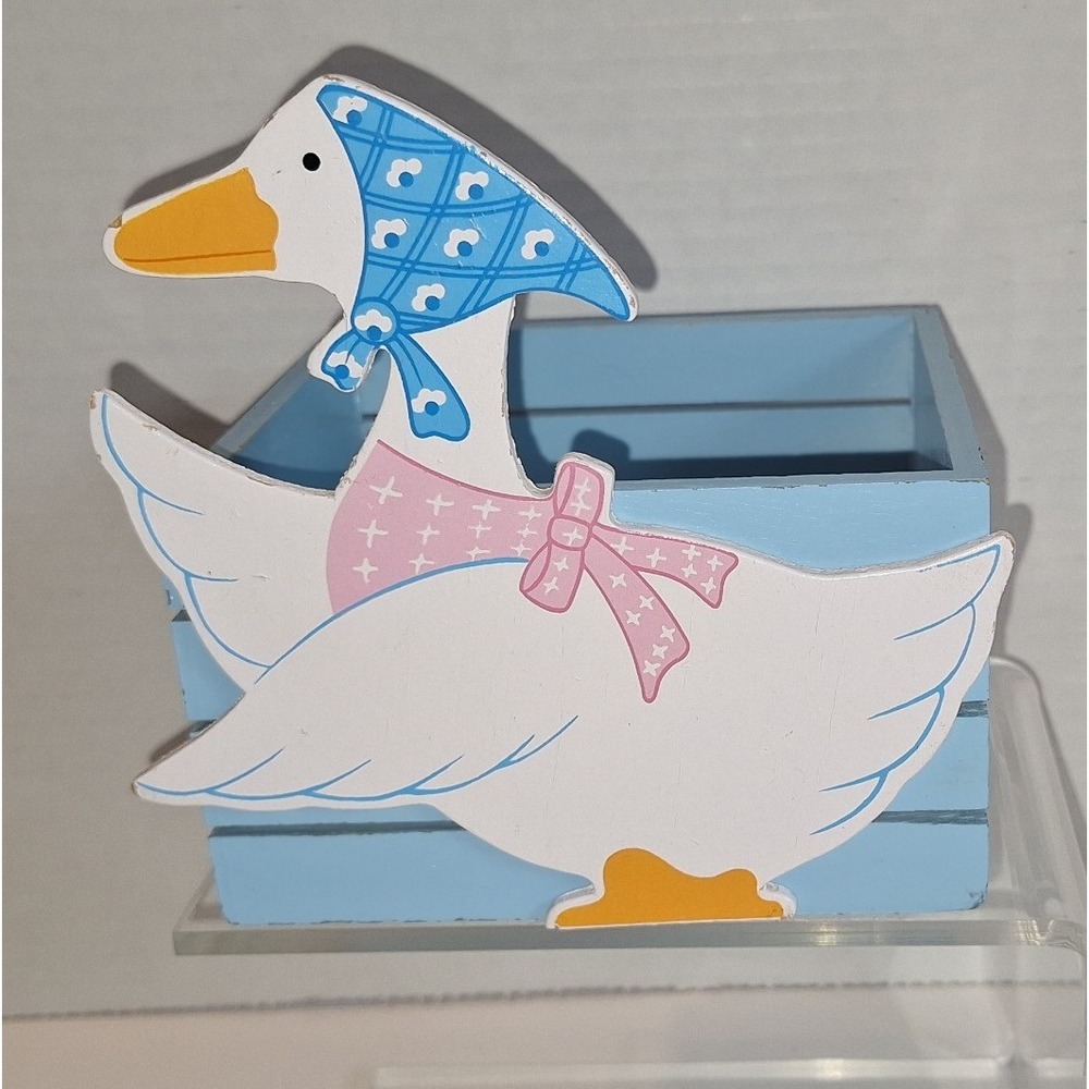Vintage FTDA Blue Wood Goose Crate Planter Country Decor Storage Box 1980s